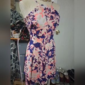 Bebe Bebe Pink and Blue Floral Mini Dress Xs